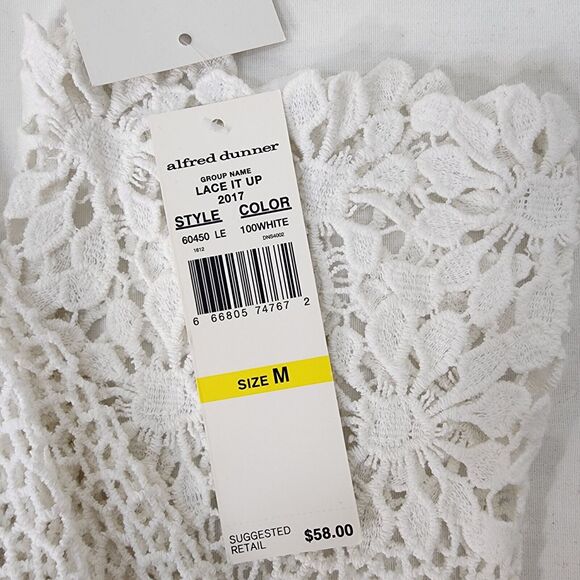 Alfred Dunner Tunic Top Womens Medium White Open Crochet 3/4 Sheer Sleeve Lined - Picture 8 of 9